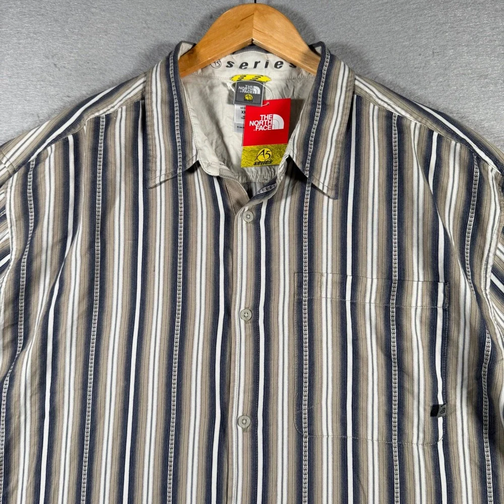 The North Face Amalgam Flannel Long Sleeve Shirt Mens XXL Beige Stripe Button Up